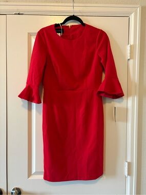 Donna Morgan Red Ruffle-Sleeve Midi Dress